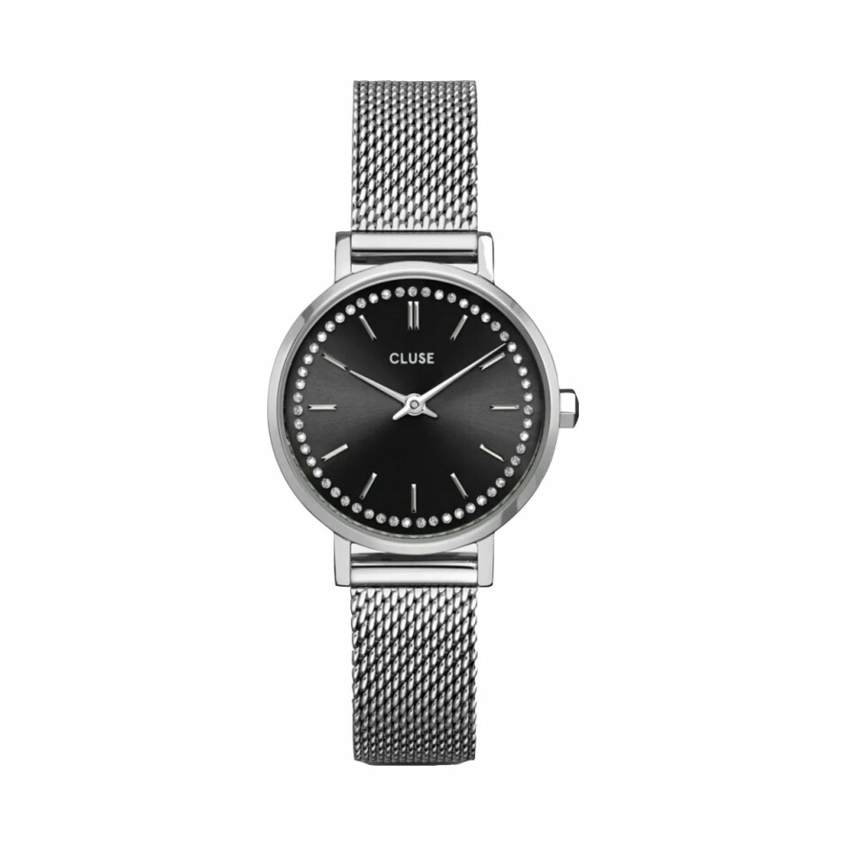 Montre Cluse Boho Chic Petite Cristals Mesh, Black, Silver