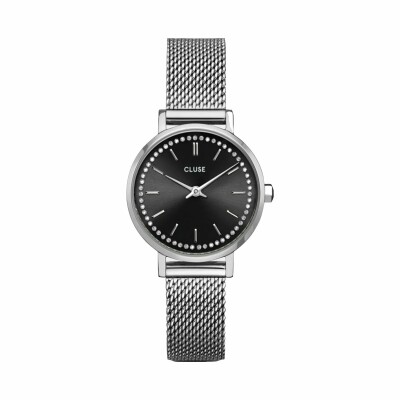 Montre Cluse Boho Chic Petite Cristals Mesh, Black, Silver