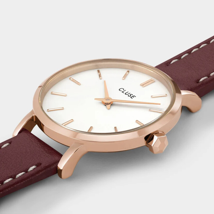 Montre Cluse Boho Chic Petite Leather Dark Red, Rose Gold