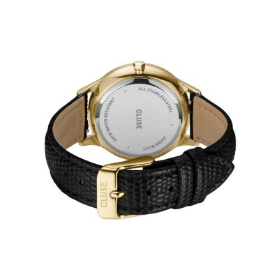 Montre Cluse Minuit Multifunction Black Watch Leather, Black Lizard, Gold Colour