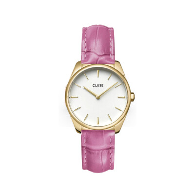 Montre Cluse Féroce Petite Petite Leather Croco Pink, Gold