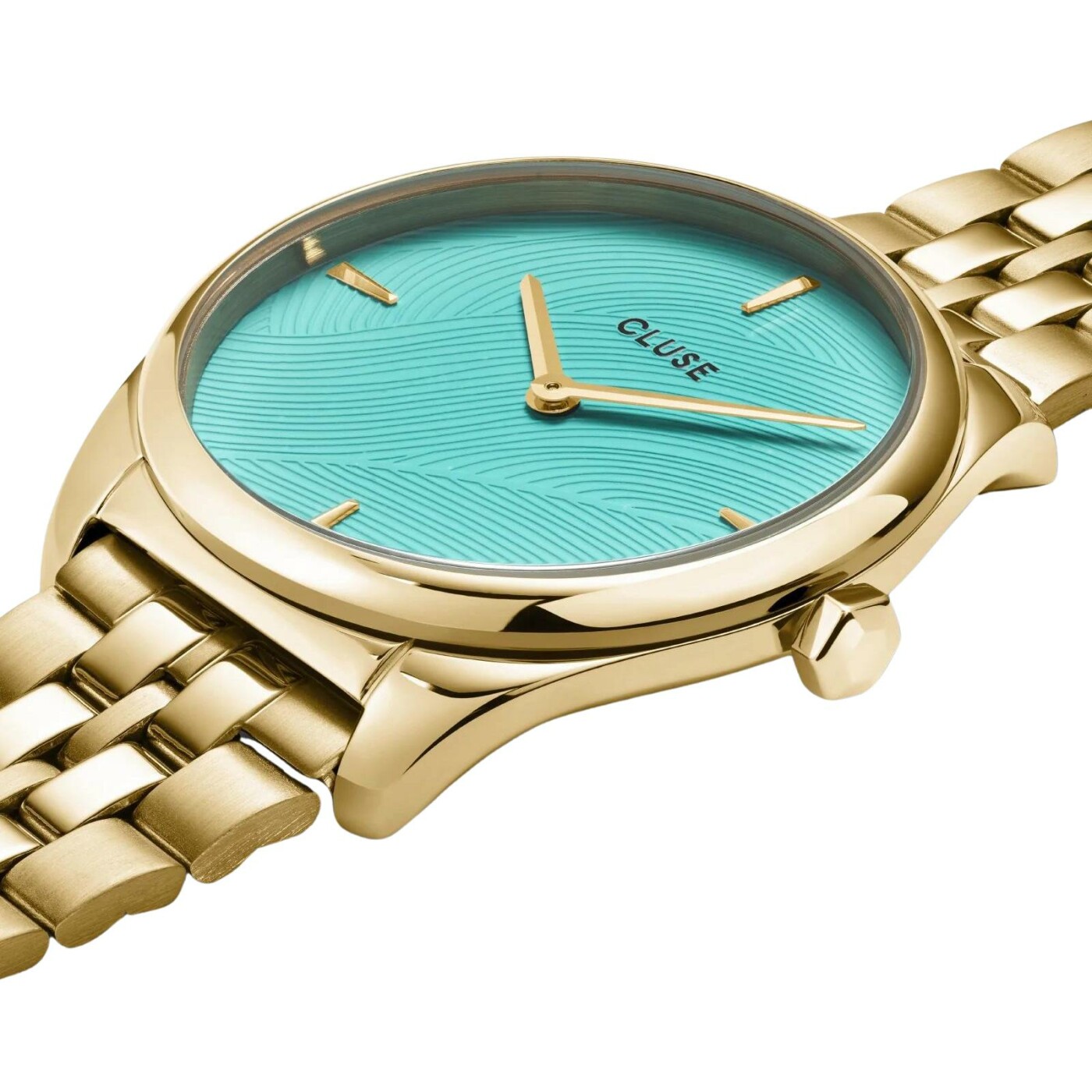 Montre Cluse Féroce Petite Steel, Leaf Texture Pool Blue, Gold Colour