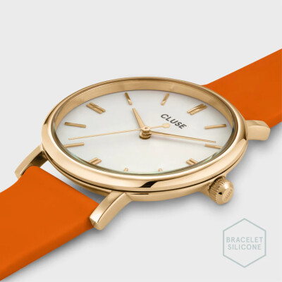 Montre Cluse Pavane Petite Silicone Orange, Gold