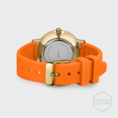 Montre Cluse Pavane Petite Silicone Orange, Gold