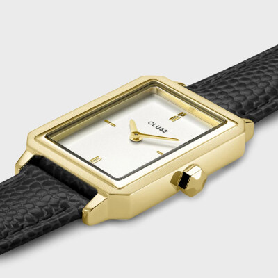 Montre Cluse Fluette Leather Black Lizard, Gold