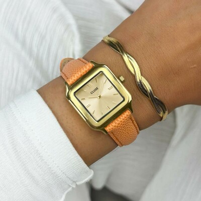 Montre Cluse Gracieuse Petite Leather, Apricot Lizard, Gold Colour