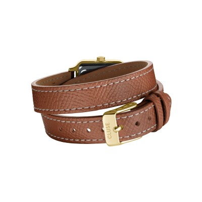 Montre Cluse Gracieuse Petite Watch Double Leather, White stones, Nutshell, Full Gold Colour