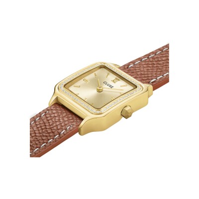 Montre Cluse Gracieuse Petite Watch Double Leather, White stones, Nutshell, Full Gold Colour