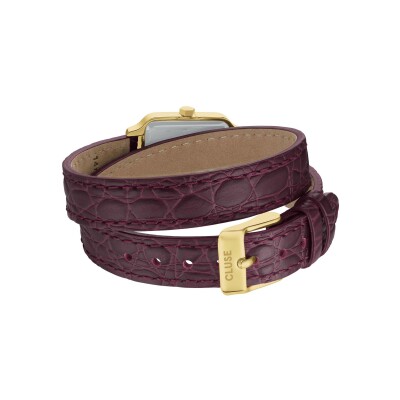 Montre Cluse Gracieuse Petite Watch Double Crocodile Leather, Wine, Gold Colour