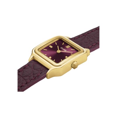 Montre Cluse Gracieuse Petite Watch Double Crocodile Leather, Wine, Gold Colour