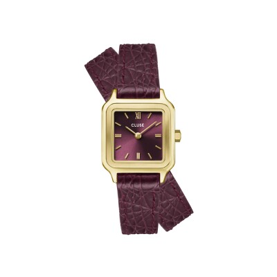 Montre Cluse Gracieuse Petite Watch Double Crocodile Leather, Wine, Gold Colour