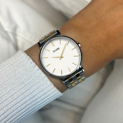 Montre Cluse Pavane Petite Watch Steel, Coconut Milk, Two-Tone