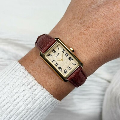 Montre Cluse Belisenna Watch Leather, Nutshell, Sand Textured, Gold Colour
