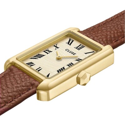 Montre Cluse Belisenna Watch Leather, Nutshell, Sand Textured, Gold Colour