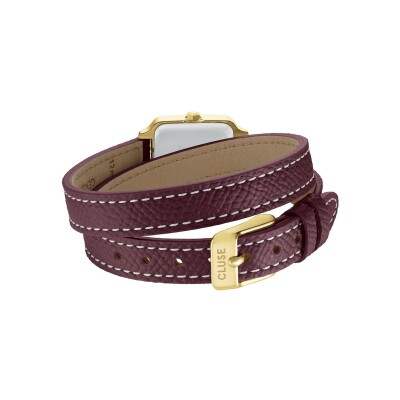 Montre Cluse Gracieuse Mini Watch Double Leather, Wine, Gold Colour