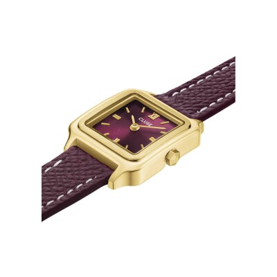 Montre Cluse Gracieuse Mini Watch Double Leather, Wine, Gold Colour