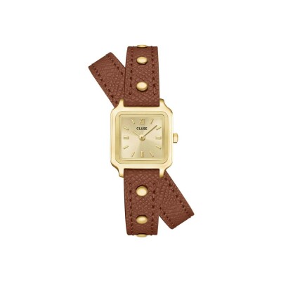 Montre Cluse Gracieuse Mini Watch Double Leather Nutshell, Studs, Gold Colour