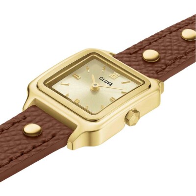 Montre Cluse Gracieuse Mini Watch Double Leather Nutshell, Studs, Gold Colour