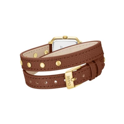 Montre Cluse Gracieuse Mini Watch Double Leather Nutshell, Studs, Gold Colour