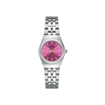 Montre Cluse Retro 70s Mini Watch Steel, Fuchsia, Silver Colour