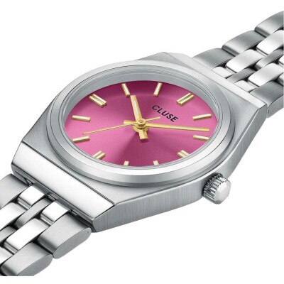 Montre Cluse Retro 70s Mini Watch Steel, Fuchsia, Silver Colour