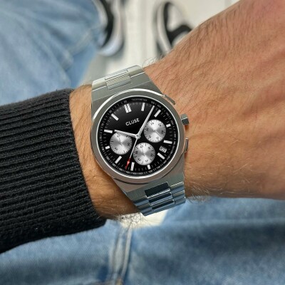 Montre Cluse Vigoureux Chrono Steel Black and Silver, Silver Colour