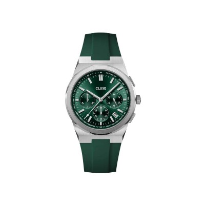 Montre Cluse Vigoureux Chrono Watch Silicone Green, Silver Colour