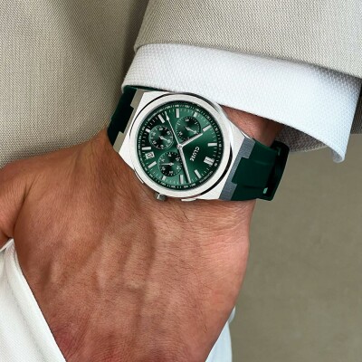 Montre Cluse Vigoureux Chrono Watch Silicone Green, Silver Colour