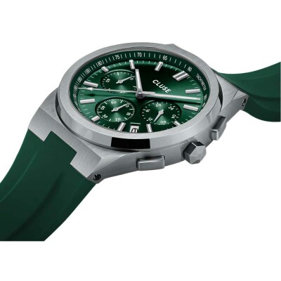 Montre Cluse Vigoureux Chrono Watch Silicone Green, Silver Colour