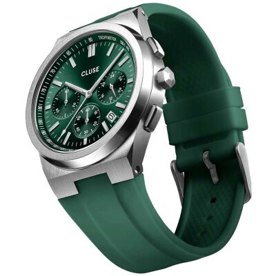 Montre Cluse Vigoureux Chrono Watch Silicone Green, Silver Colour