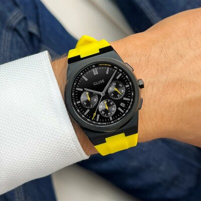 Montre Cluse Vigoureux Chrono Watch Silicone Yellow, Black Colour