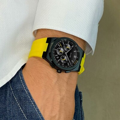 Montre Cluse Vigoureux Chrono Watch Silicone Yellow, Black Colour