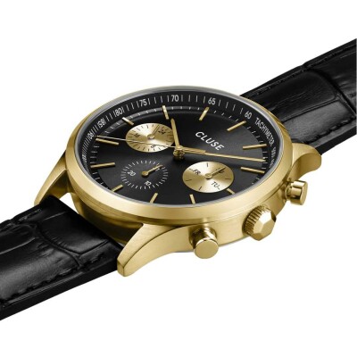 Montre Cluse Anthéor Multifunction Watch Leather, Full Black, Gold Colour