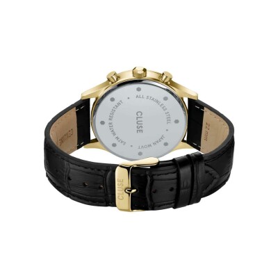 Montre Cluse Anthéor Multifunction Watch Leather, Full Black, Gold Colour
