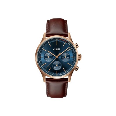 Montre Cluse Anthéor Multifunction Watch Leather Blue, Rose Gold Colour