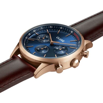Montre Cluse Anthéor Multifunction Watch Leather Blue, Rose Gold Colour