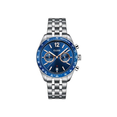 Montre Cluse Aravis Dual Timer Watch Steel, Blue, Silver Colour