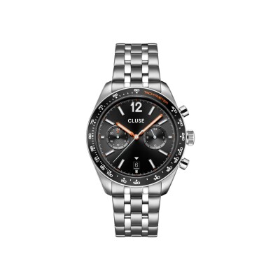 Montre Cluse Aravis Dual Timer Watch Steel, Black, Silver Colour