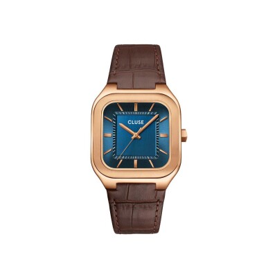 Montre Cluse Quadrus Watch Leather, Blue, Rose Gold Colour
