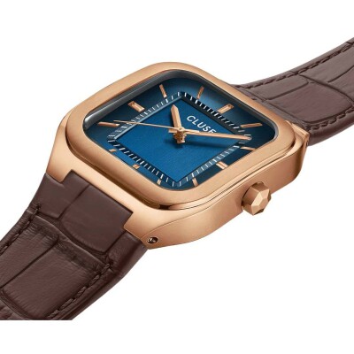 Montre Cluse Quadrus Watch Leather, Blue, Rose Gold Colour