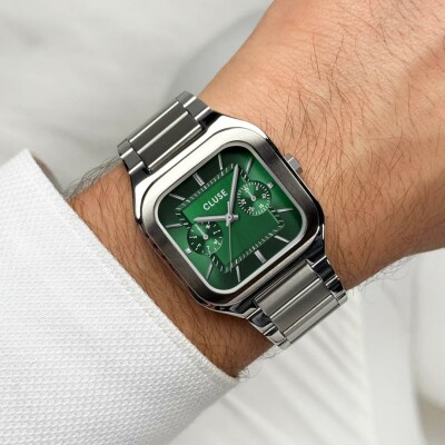 Montre Cluse Quadrus Multifunction Watch Steel, Green, Silver Colour