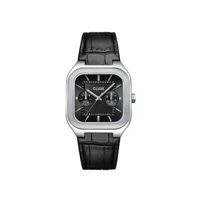 Montre Cluse Quadrus Multifunction Watch Leather, Black, Silver Colour