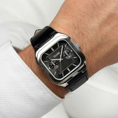 Montre Cluse Quadrus Multifunction Watch Leather, Black, Silver Colour