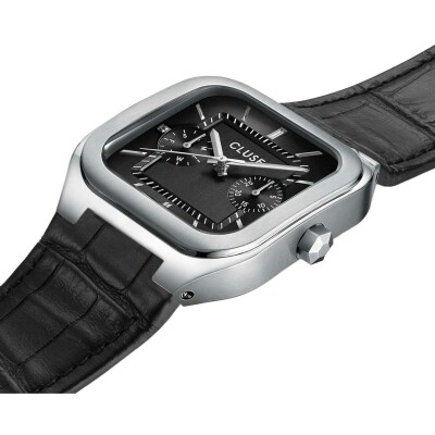 Montre Cluse Quadrus Multifunction Watch Leather, Black, Silver Colour