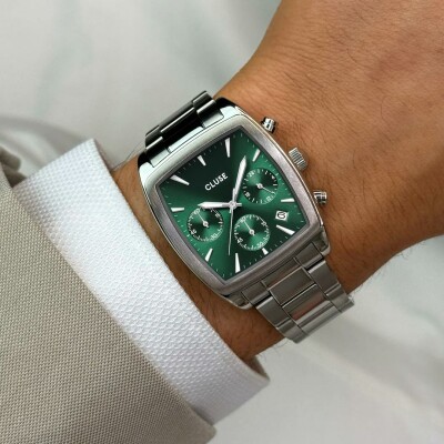 Montre Cluse Quartaut Chrono Watch Steel, Green, Silver Colour