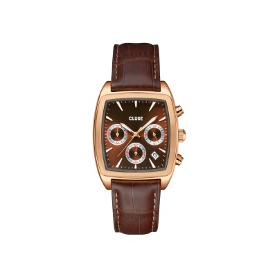 Montre Cluse Quartaut Chrono Watch leather, Brown, Rose gold Colour