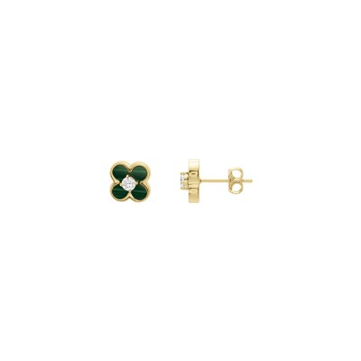 Boucles d'oreilles Charles Garnier Légende en argent doré, oxyde de zirconium et malachite