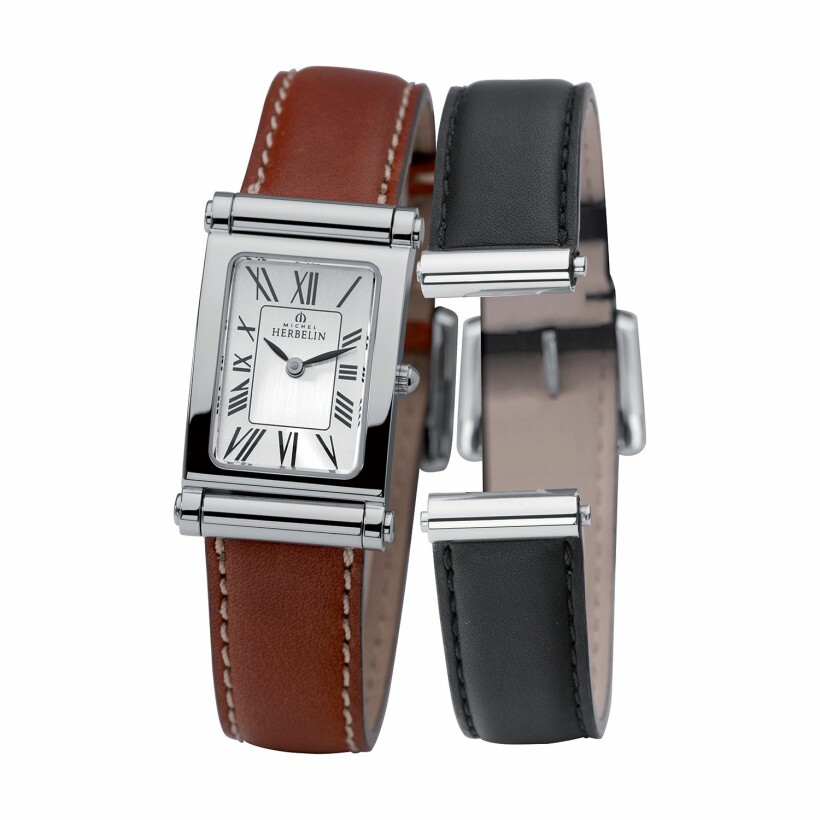 Coffret de montre Michel Herbelin Antarès et 2 bracelets cuir