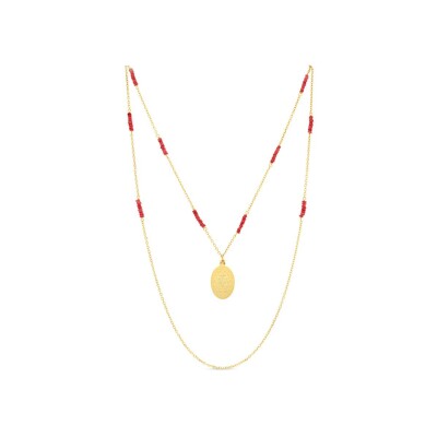 Collier Raynal Vierge en or jaune, diamant et rubis