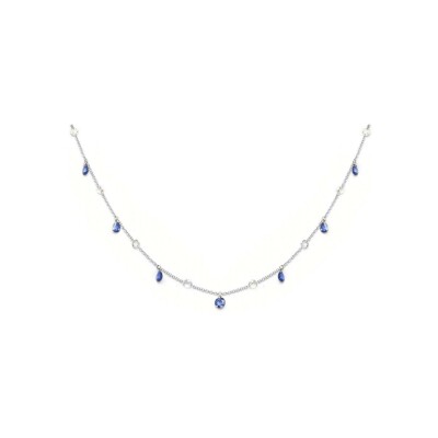 Collier Raynal en or blanc, diamants et saphir